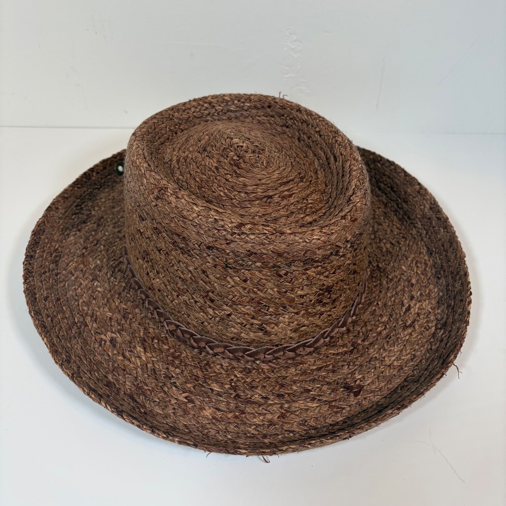 Peter Grimm Brown Straw Boater Hat Natural Fiber Telescope Crown Sun Hat Summer